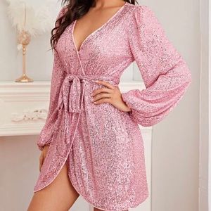 SHEIN sleeve wrap pink sequin dress